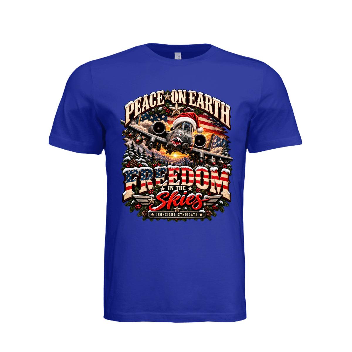 Freedom in the Skies A-10 Christmas T-Shirt - Team Navy | Ironsight Syndicate