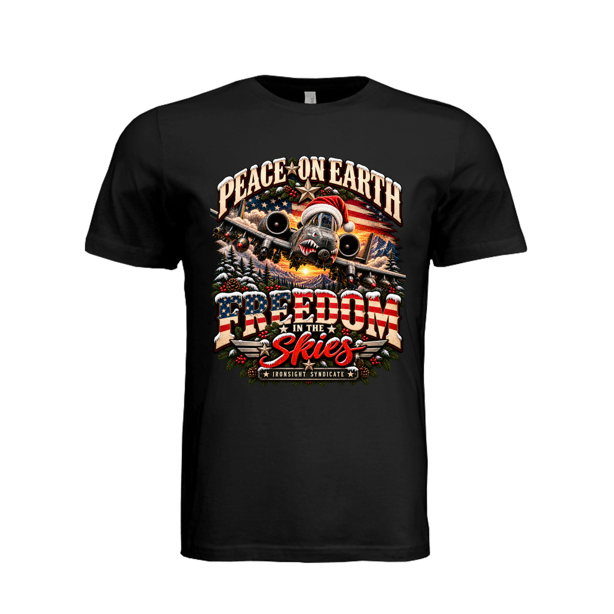 Freedom in the Skies A-10 Christmas T-Shirt - Vintage Black | Ironsight Syndicate
