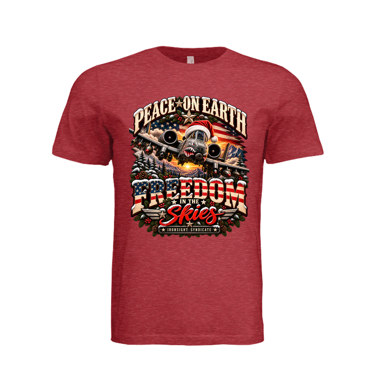 Freedom in the Skies A-10 Christmas T-Shirt - Vintage Red | Ironsight Syndicate
