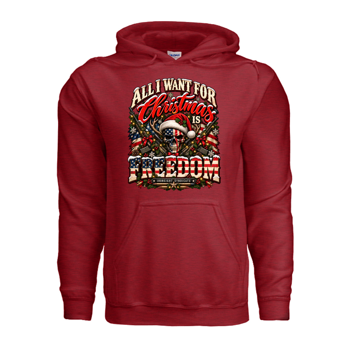 All I Want for Christmas Is Freedom Hoodie (Skull Edition) - Antique Cherry Red | Ironsight Syndicate