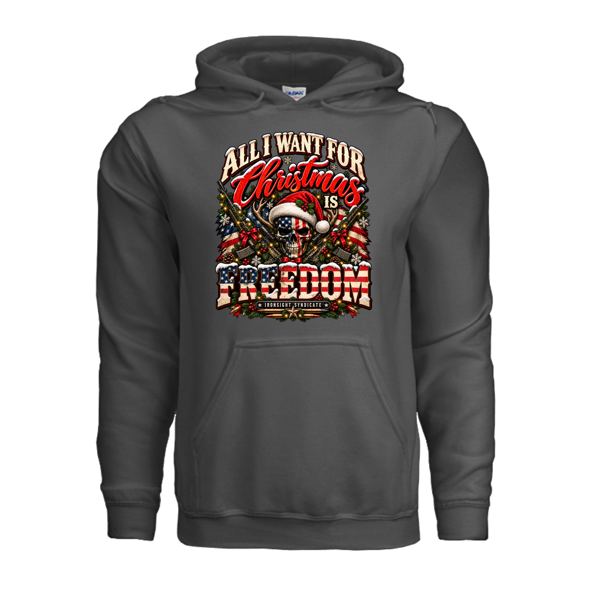 All I Want for Christmas Is Freedom Hoodie (Skull Edition) - Charcoal | Ironsight Syndicate