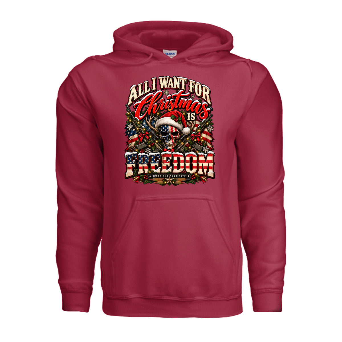 All I Want for Christmas Is Freedom Hoodie (Skull Edition) - Cherry Red | Ironsight Syndicate