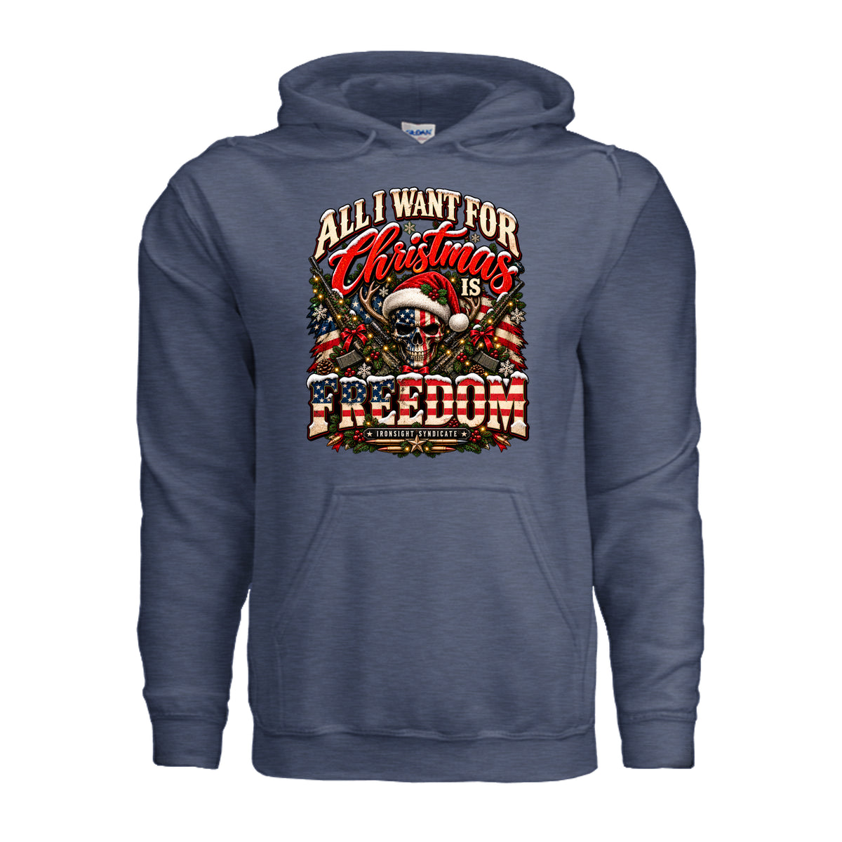 All I Want for Christmas Is Freedom Hoodie (Skull Edition) - Heather Sport Dark Navy | Ironsight Syndicate