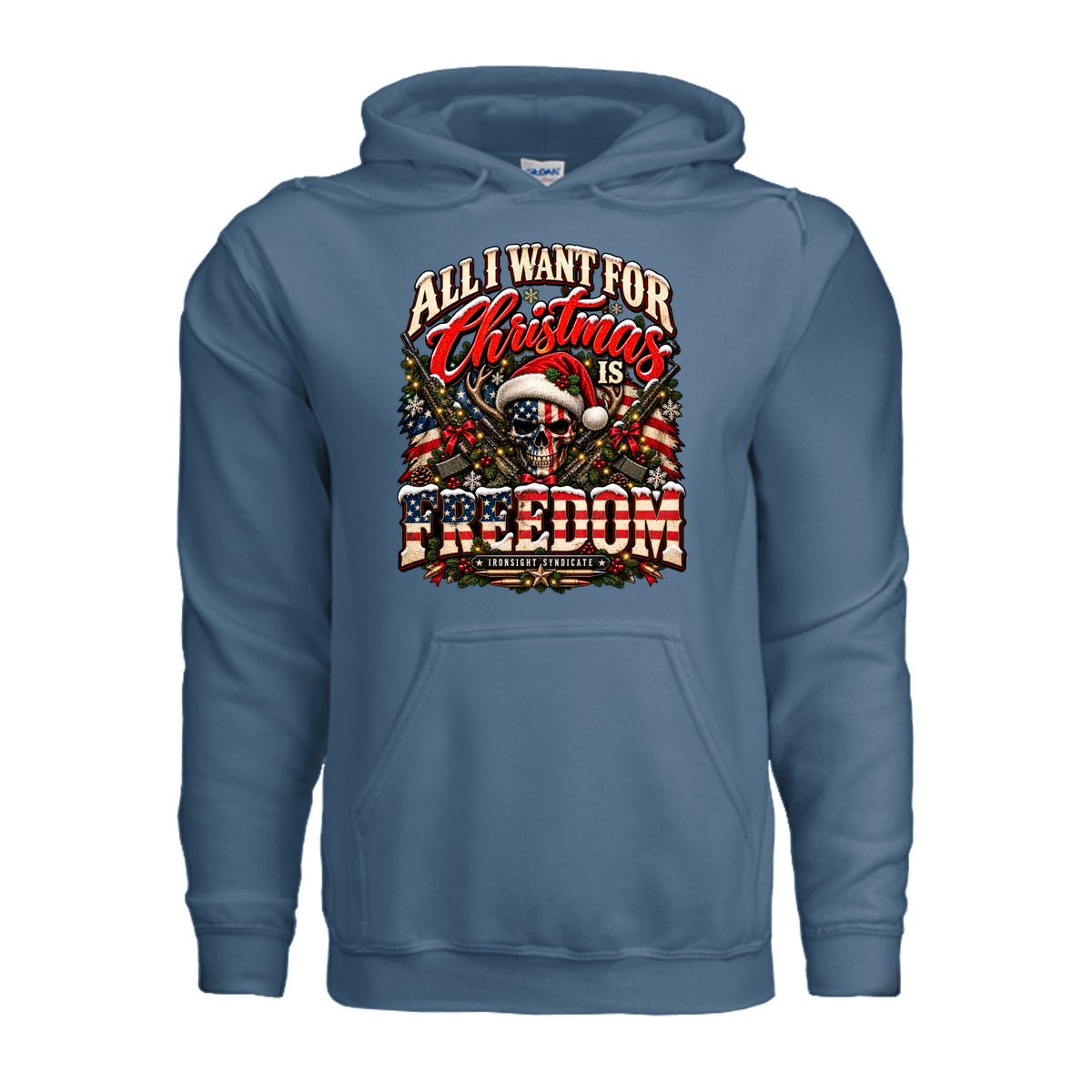 All I Want for Christmas Is Freedom Hoodie (Skull Edition) - Indigo Blue | Ironsight Syndicate