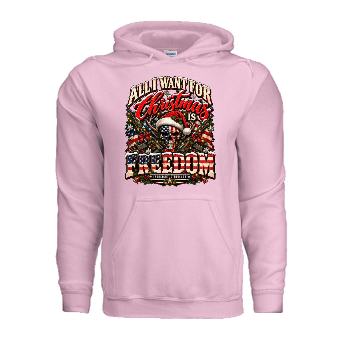 All I Want for Christmas Is Freedom Hoodie (Skull Edition) - Light Pink | Ironsight Syndicate