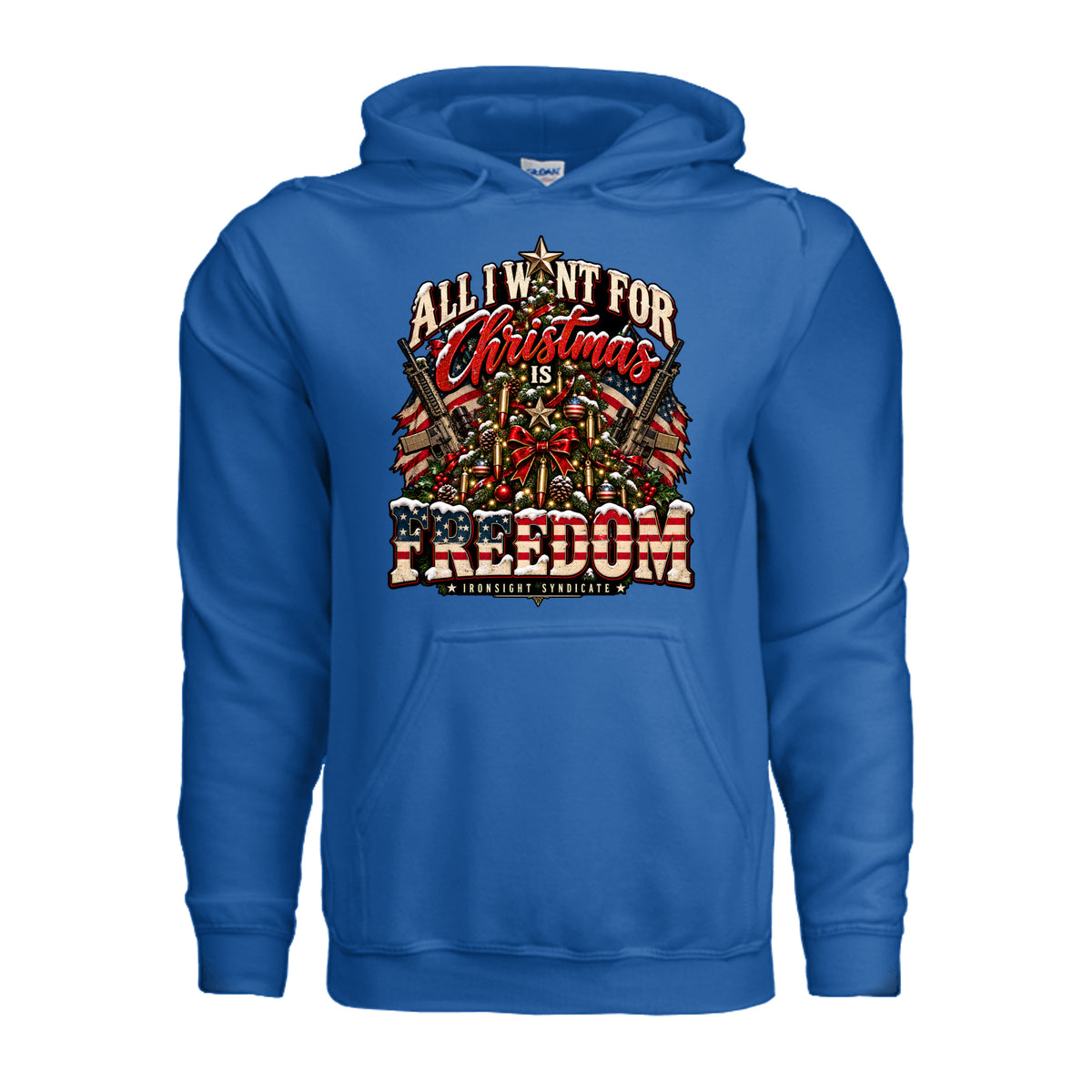 All I Want for Christmas Is Freedom Hoodie - Neon Blue | Ironsight Syndicate