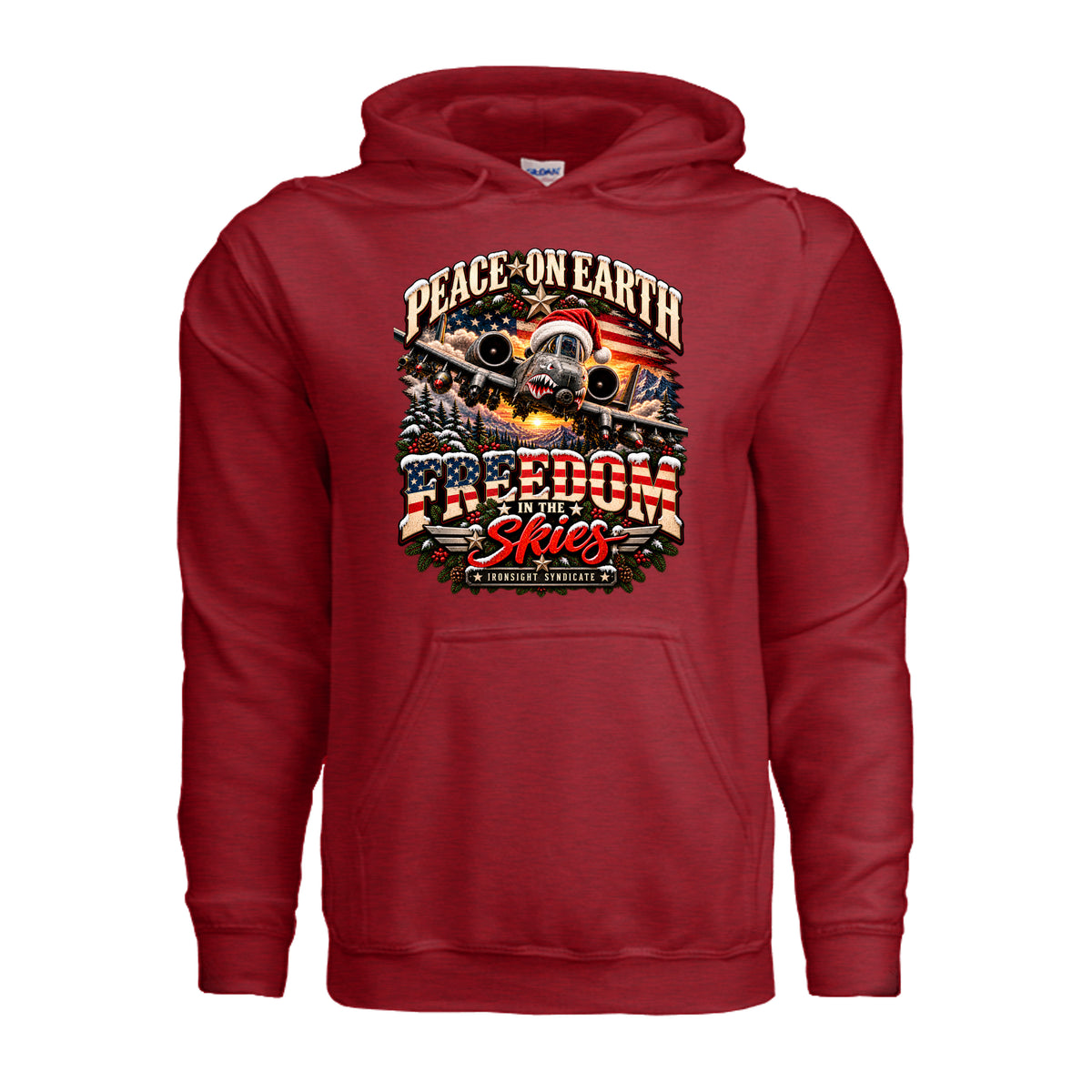 Freedom in the Skies A-10 Christmas Hoodie - Antique Cherry Red | Ironsight Syndicate