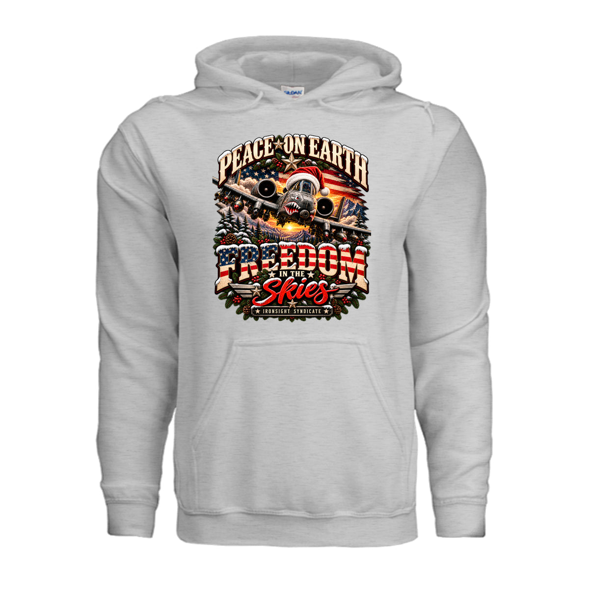 Freedom in the Skies A-10 Christmas Hoodie - Ash | Ironsight Syndicate