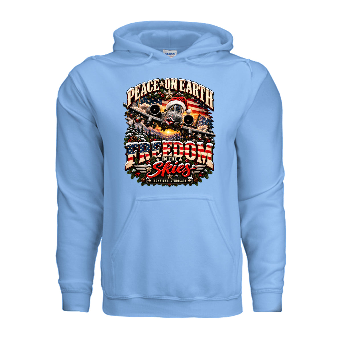 Freedom in the Skies A-10 Christmas Hoodie - Carolina Blue | Ironsight Syndicate