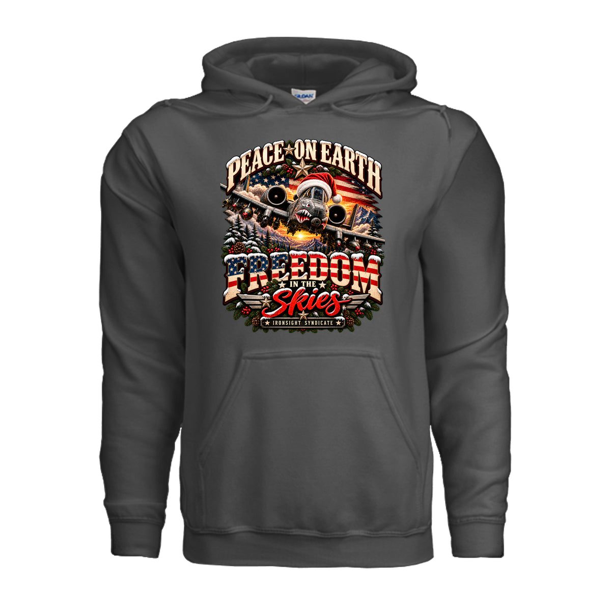 Freedom in the Skies A-10 Christmas Hoodie - Charcoal | Ironsight Syndicate