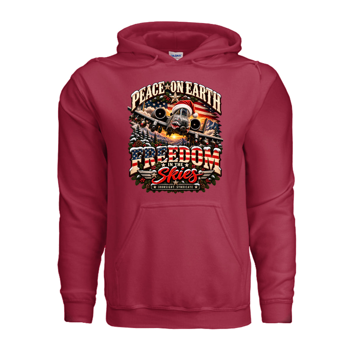 Freedom in the Skies A-10 Christmas Hoodie - Cherry Red | Ironsight Syndicate