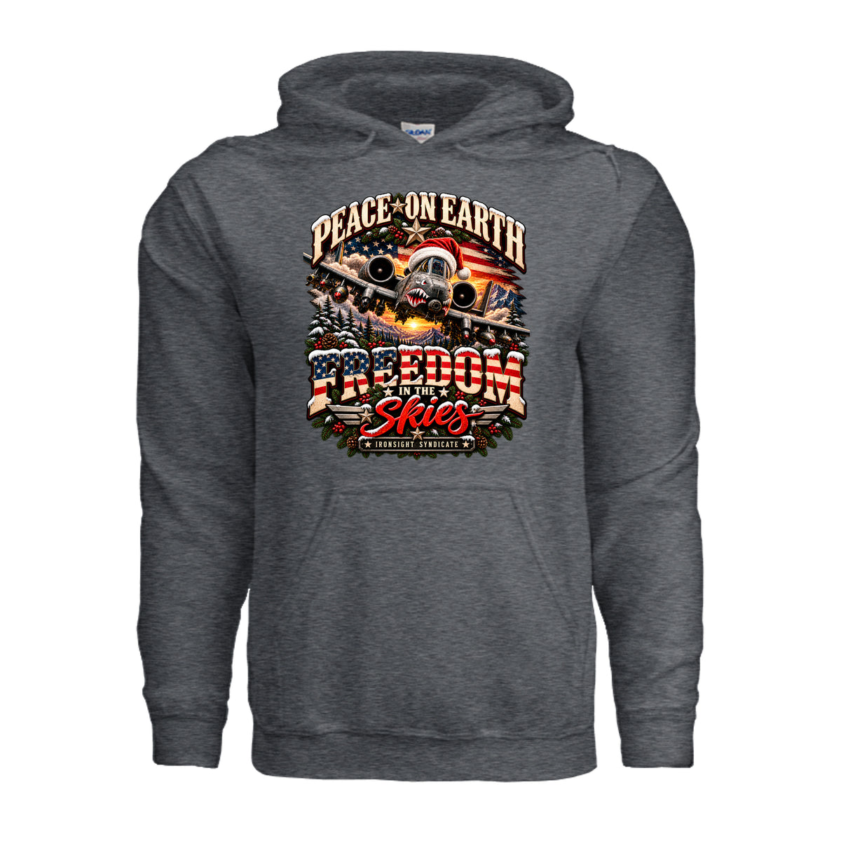 Freedom in the Skies A-10 Christmas Hoodie - Dark Heather | Ironsight Syndicate