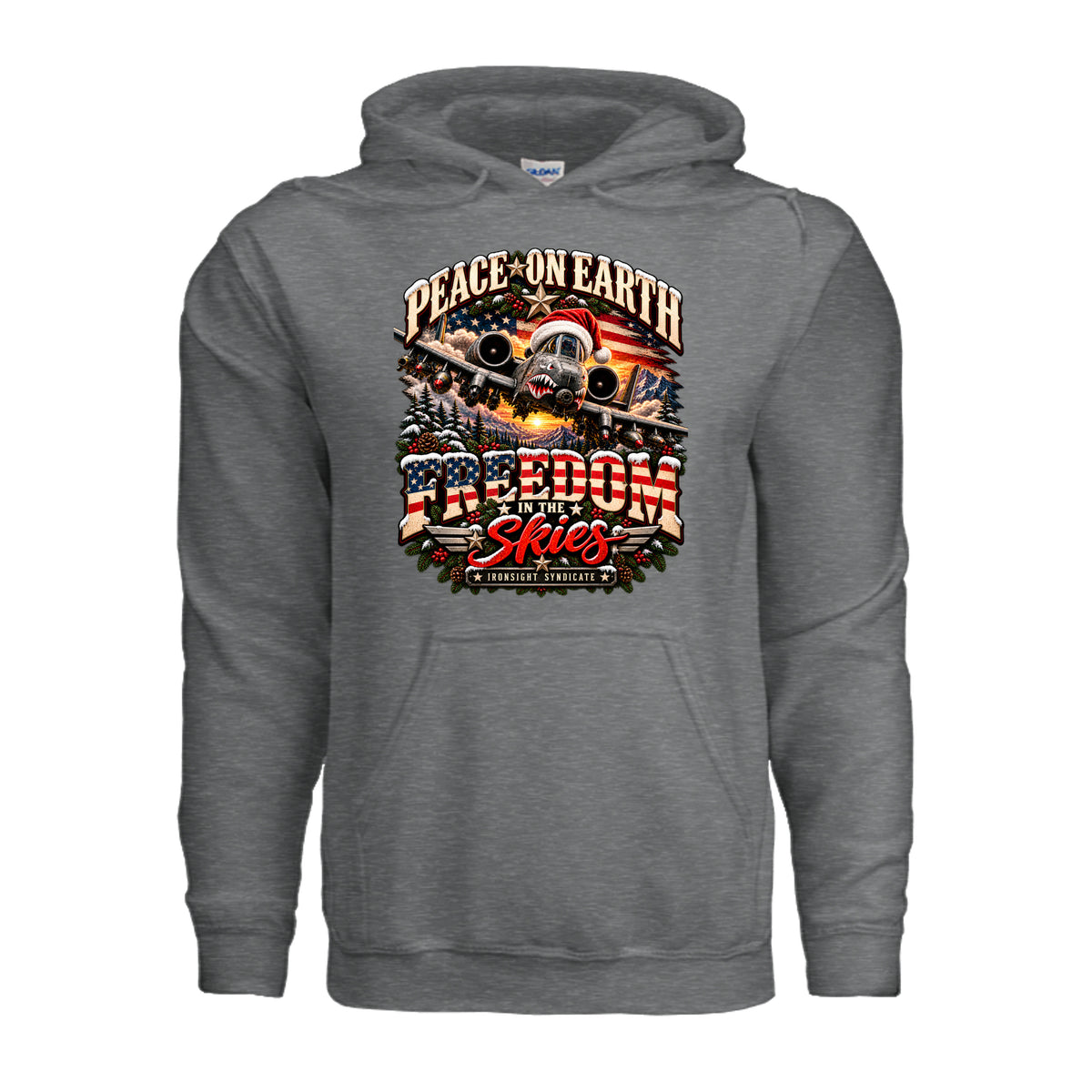 Freedom in the Skies A-10 Christmas Hoodie - Fan Charcoal Heather | Ironsight Syndicate