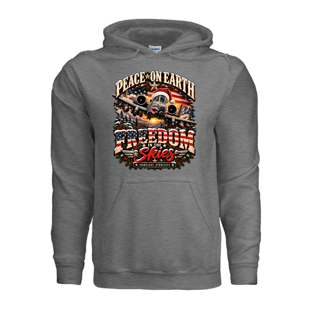 Freedom in the Skies A-10 Christmas Hoodie - Graphite Heather | Ironsight Syndicate