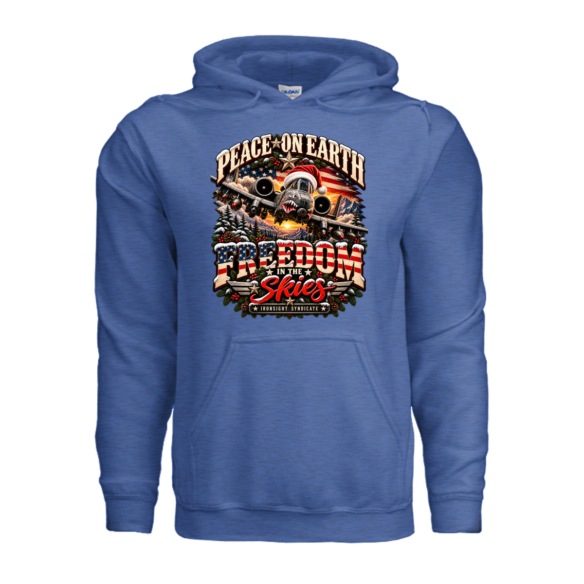 Freedom in the Skies A-10 Christmas Hoodie - Heather Deep Royal | Ironsight Syndicate