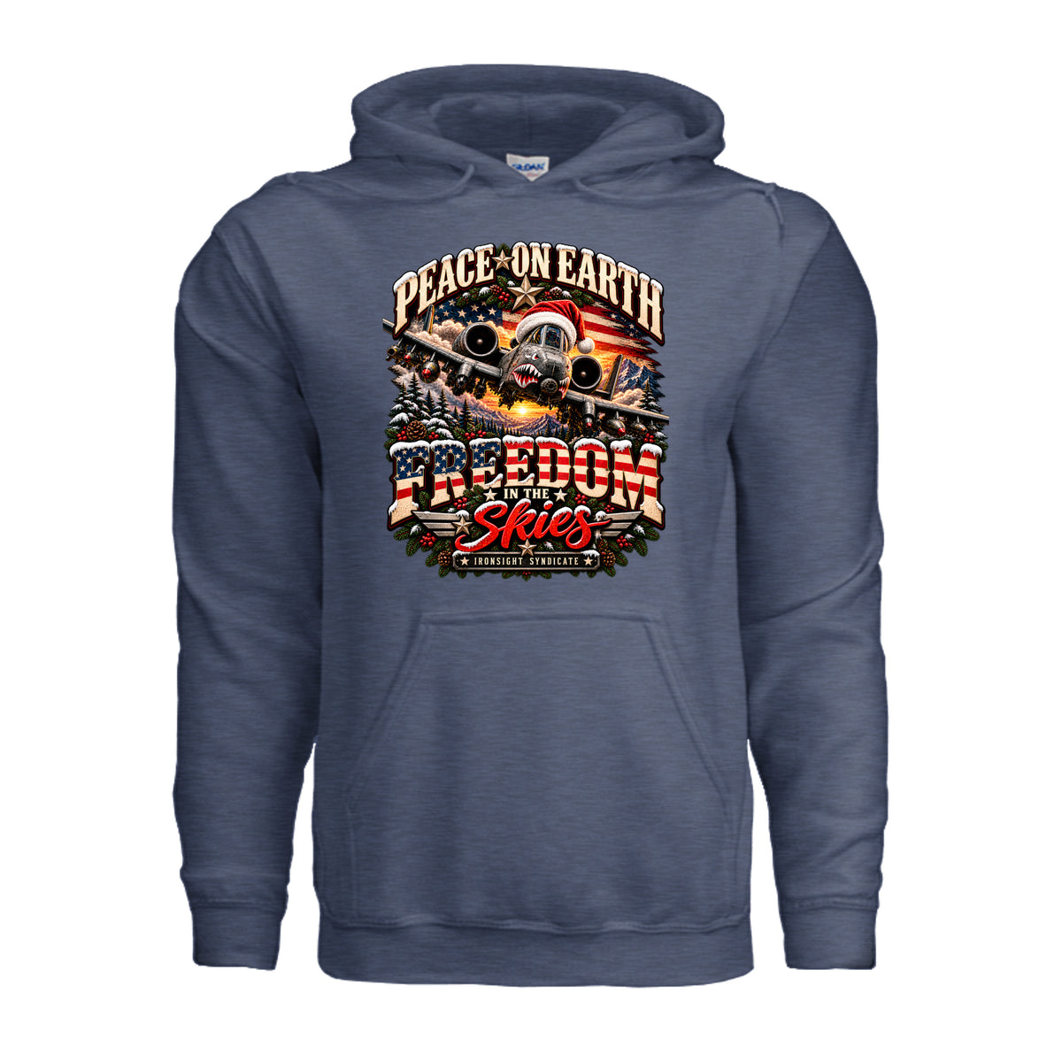 Freedom in the Skies A-10 Christmas Hoodie - Heather Sport Dark Navy | Ironsight Syndicate