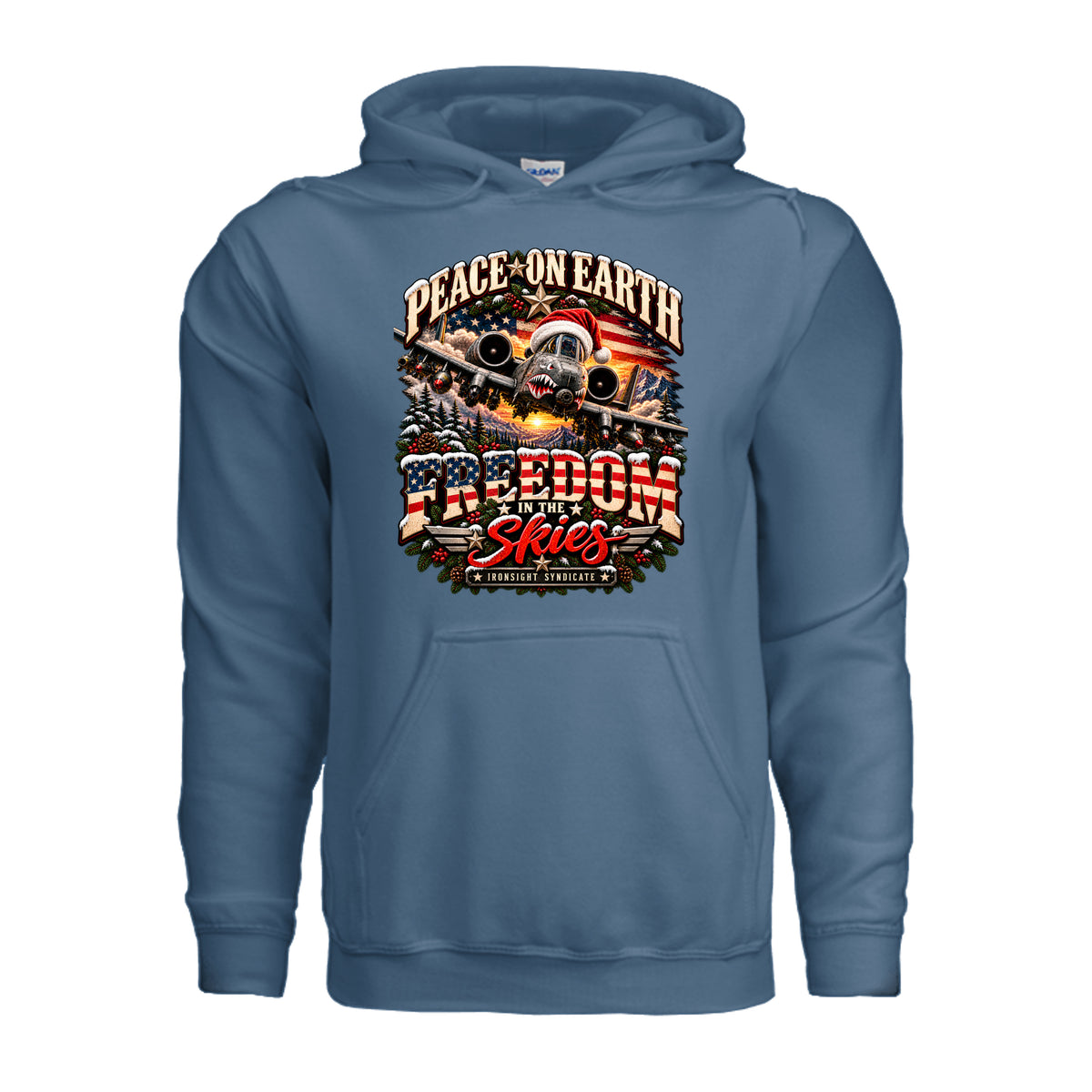 Freedom in the Skies A-10 Christmas Hoodie - Indigo Blue | Ironsight Syndicate