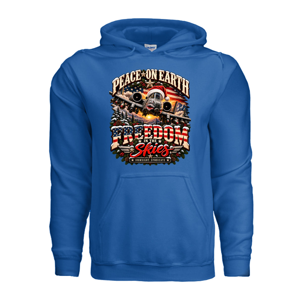 Freedom in the Skies A-10 Christmas Hoodie - Neon Blue | Ironsight Syndicate