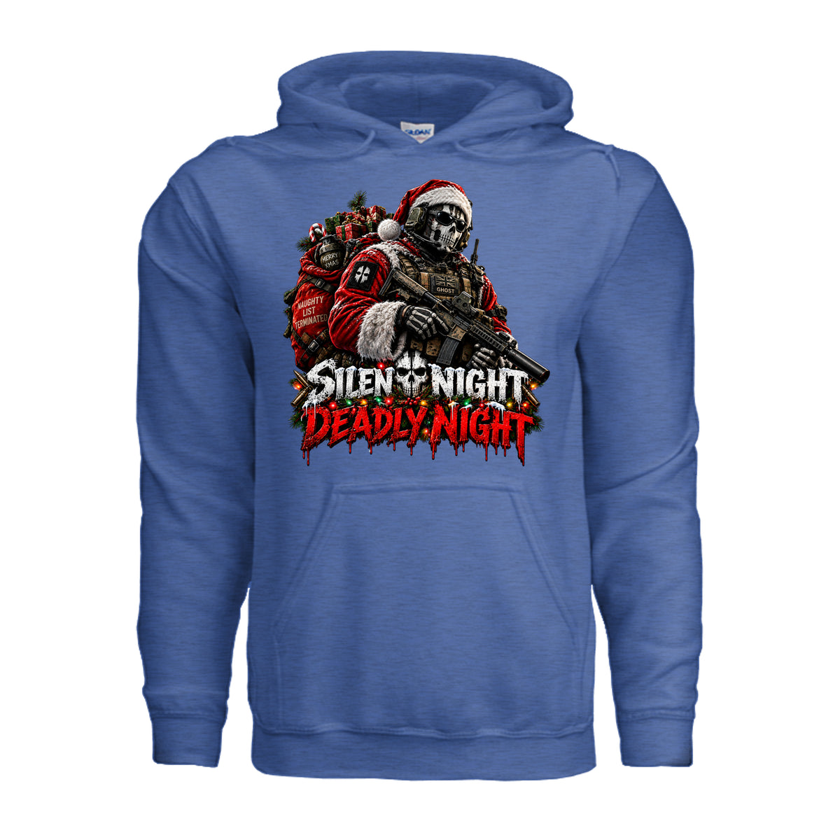 Silent Night Deadly Night Ghost Hoodie - Heather Deep Royal | Ironsight Syndicate
