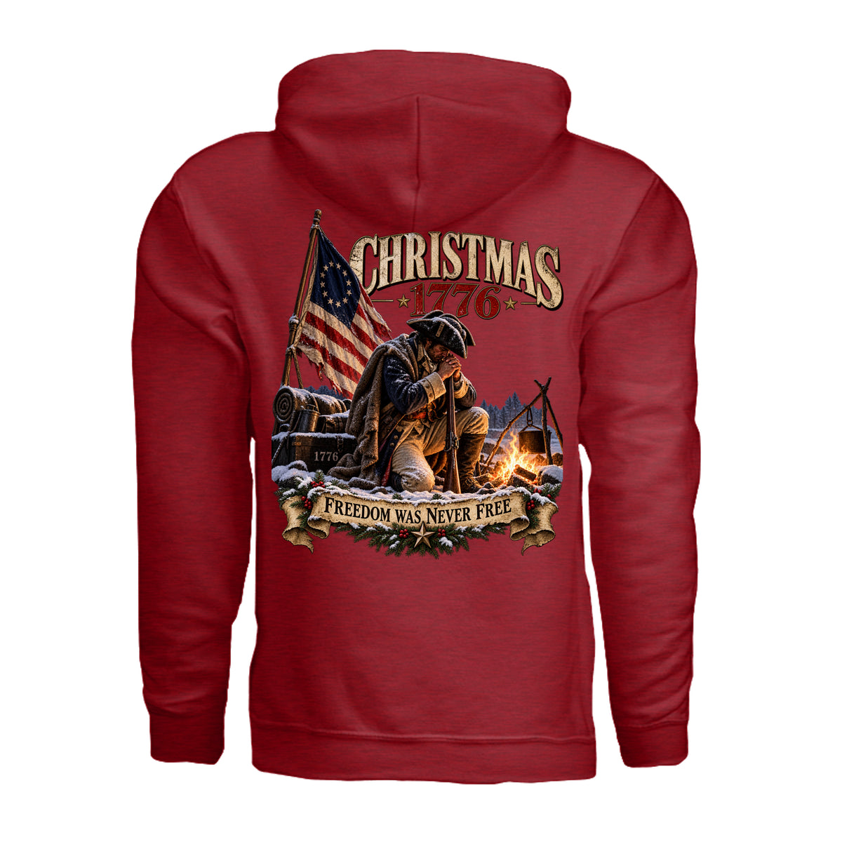 Christmas 1776 Hoodie - Antique Cherry Red (Back) | Ironsight Syndicate