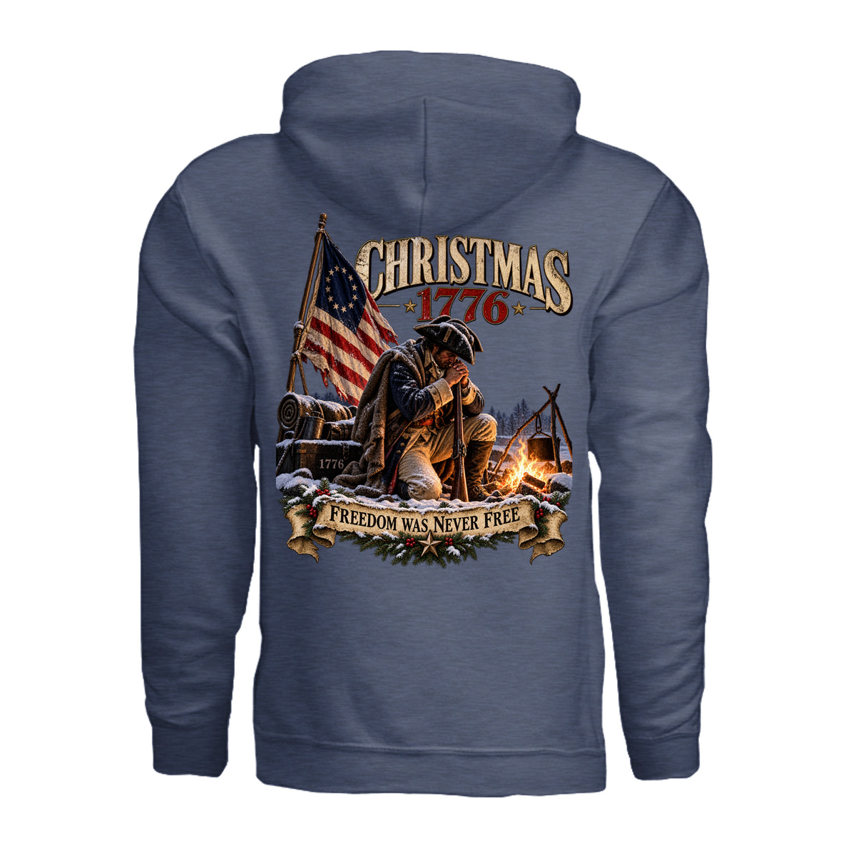 Christmas 1776 Hoodie - Heather Sport Dark Navy (Back) | Ironsight Syndicate