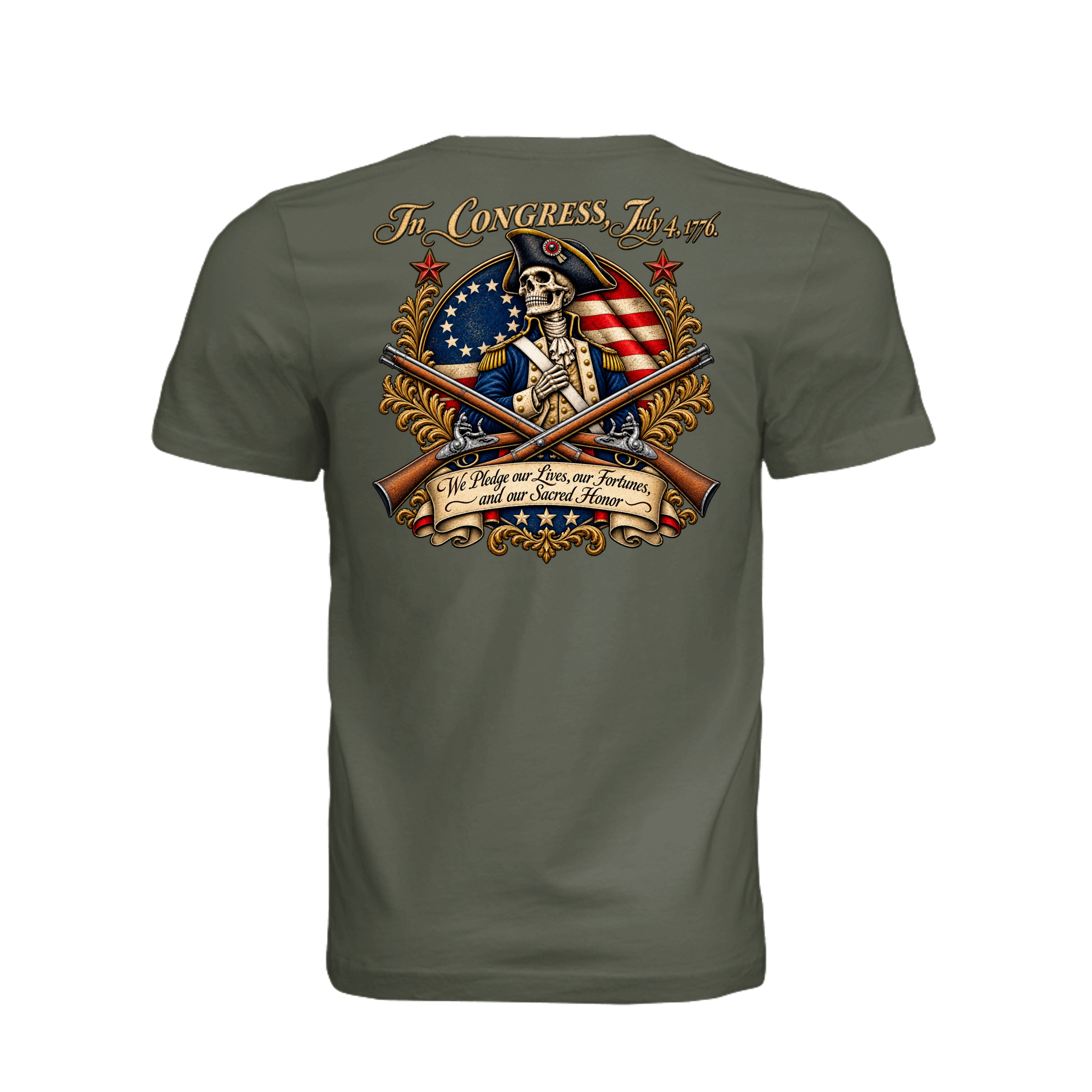 Sacred Honor T-Shirt in Dark Olive - Back
