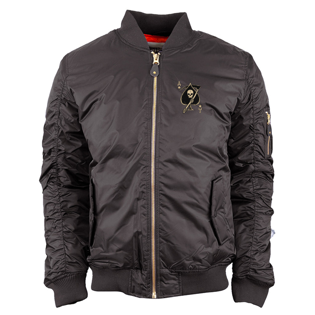 Death Card Bomber Jacket in Black - Front