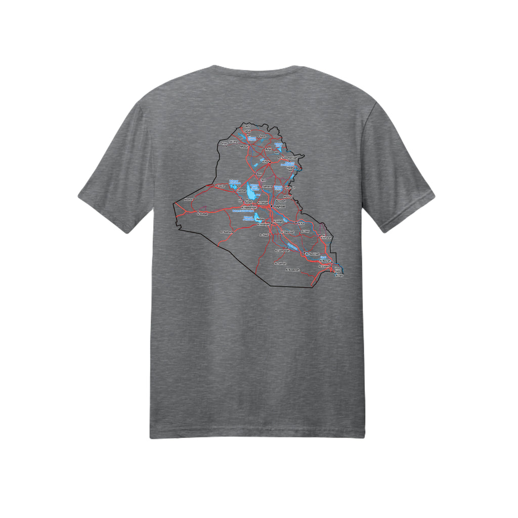 Iraq Veteran Detailed Map T-Shirt - Graphite Heather (Back) | Ironsight Syndicate