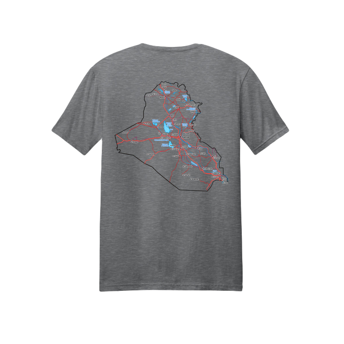 Iraq Veteran Detailed Map T-Shirt - Graphite Heather (Back) | Ironsight Syndicate