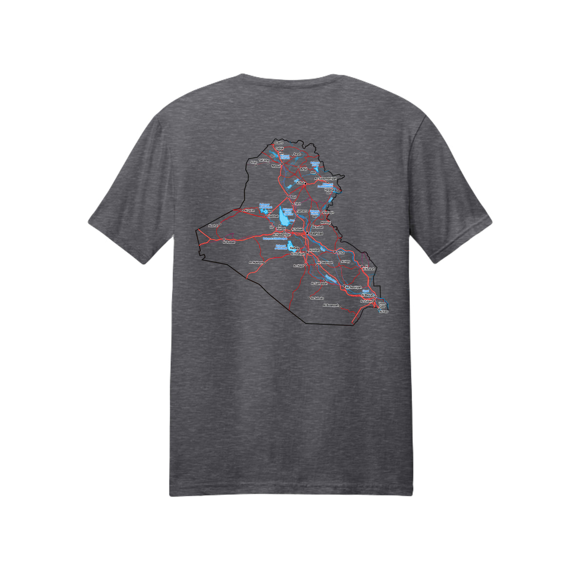 Iraq Veteran Detailed Map T-Shirt - Heather Dark Grey (Back) | Ironsight Syndicate