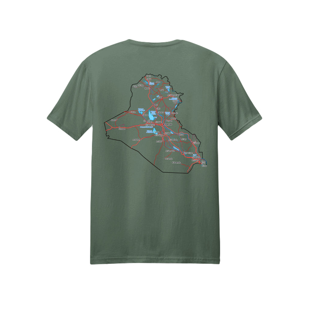 Iraq Veteran Detailed Map T-Shirt - Military Green (Back) | Ironsight Syndicate