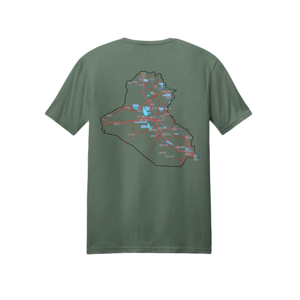 Iraq Veteran Detailed Map T-Shirt - Military Green (Back) | Ironsight Syndicate