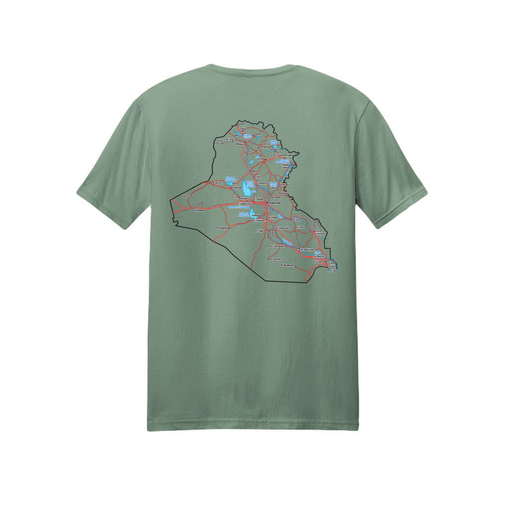Iraq Veteran Detailed Map T-Shirt - Sage (Back) | Ironsight Syndicate