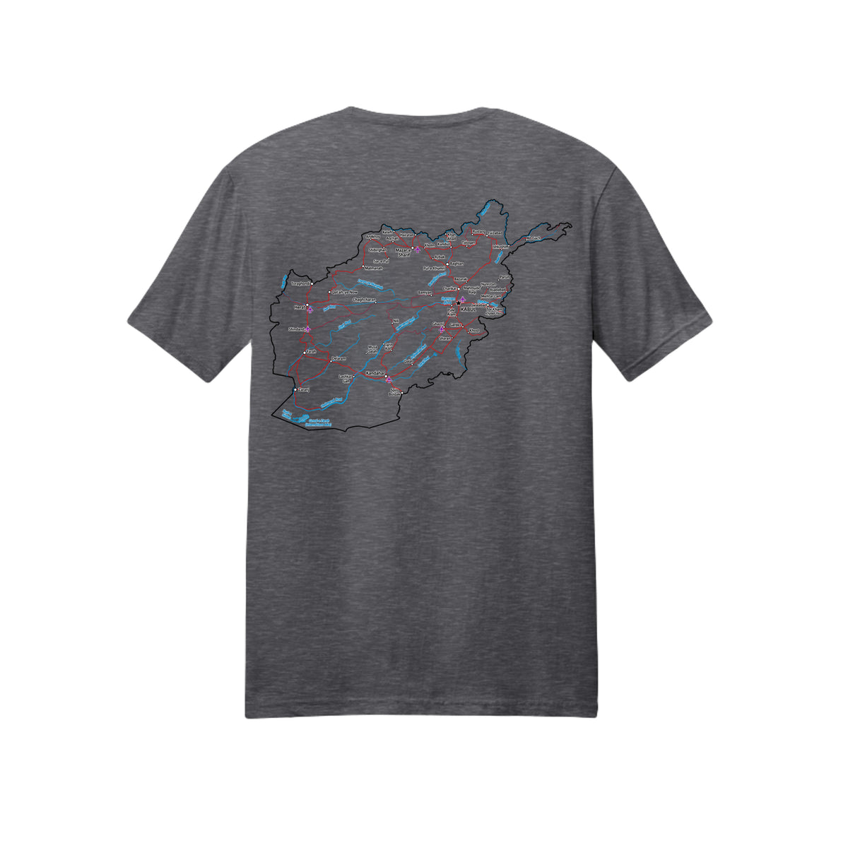 Afghanistan Veteran Detailed Map T-Shirt - Heather Dark Grey (Back) | Ironsight Syndicate