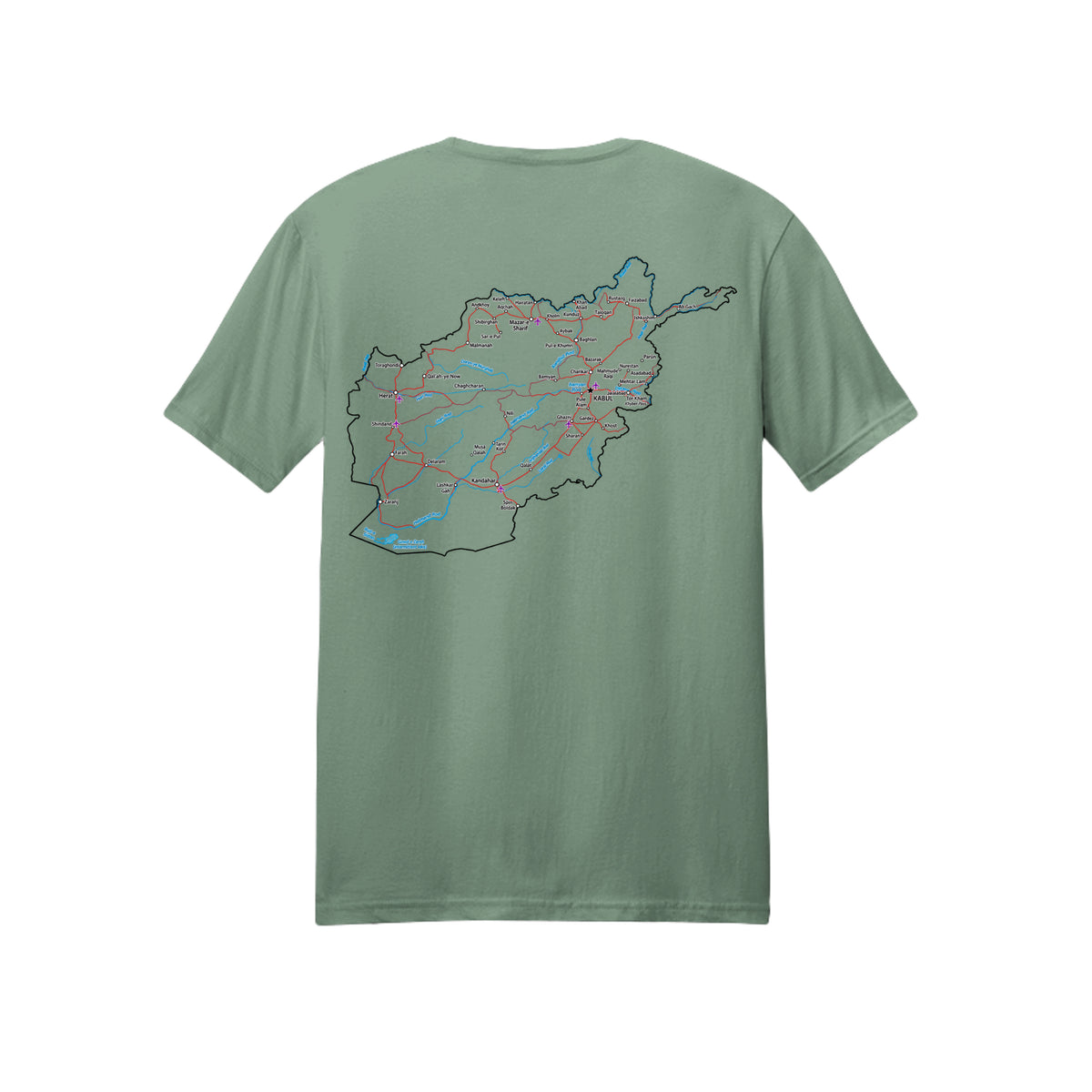 Afghanistan Veteran Detailed Map T-Shirt - Sage (Back) | Ironsight Syndicate
