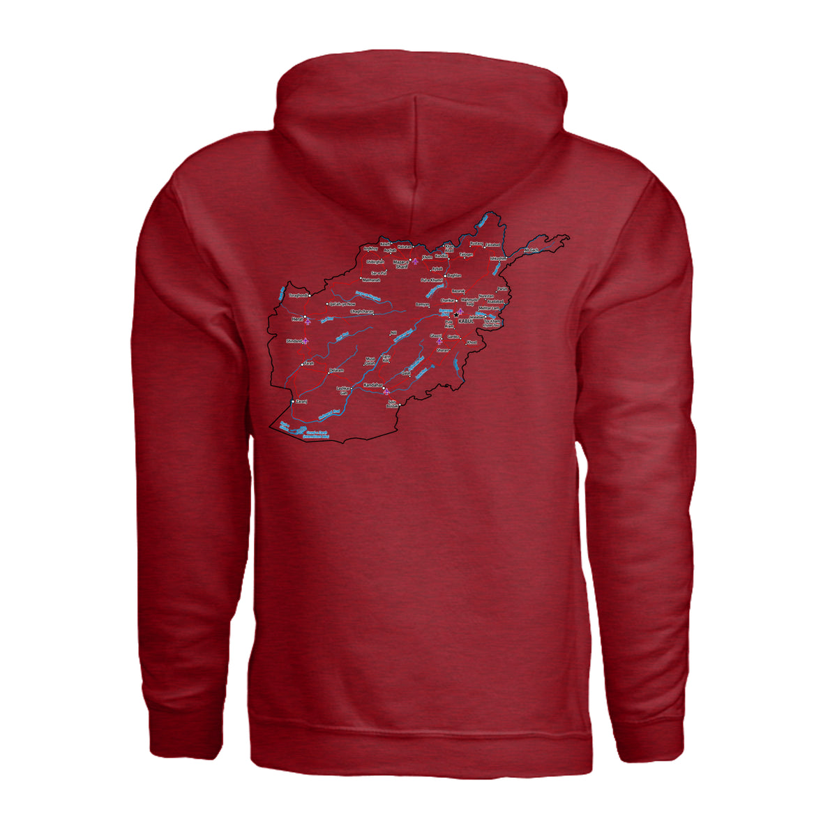 Afghanistan Veteran Detailed Map Hoodie - Antique Cherry Red (Back) | Ironsight Syndicate