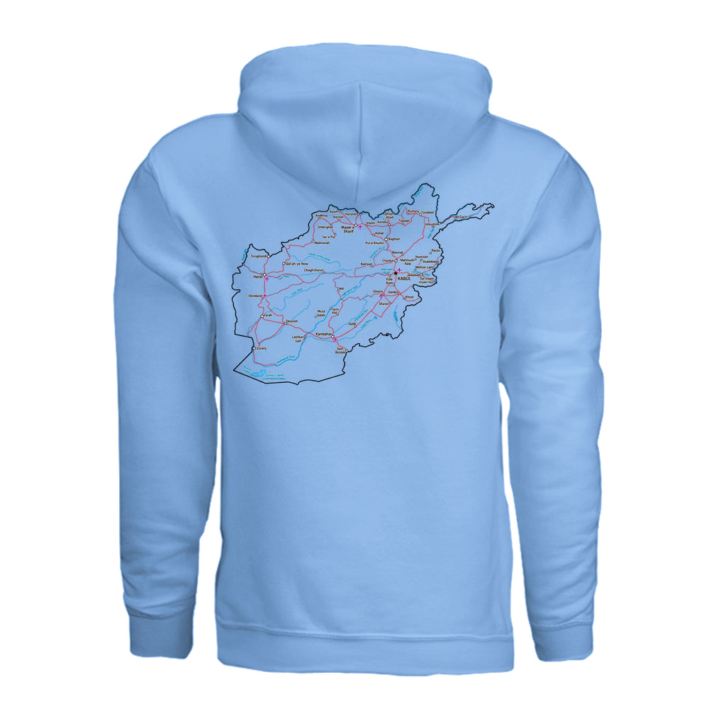 Afghanistan Veteran Detailed Map Hoodie - Carolina Blue (Back) | Ironsight Syndicate