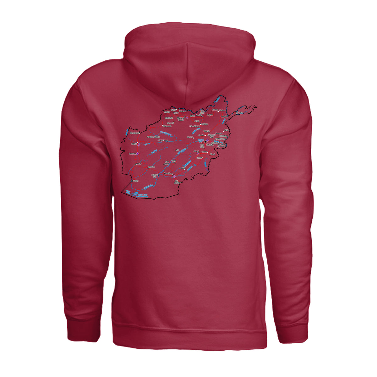 Afghanistan Veteran Detailed Map Hoodie - Cherry Red (Back) | Ironsight Syndicate