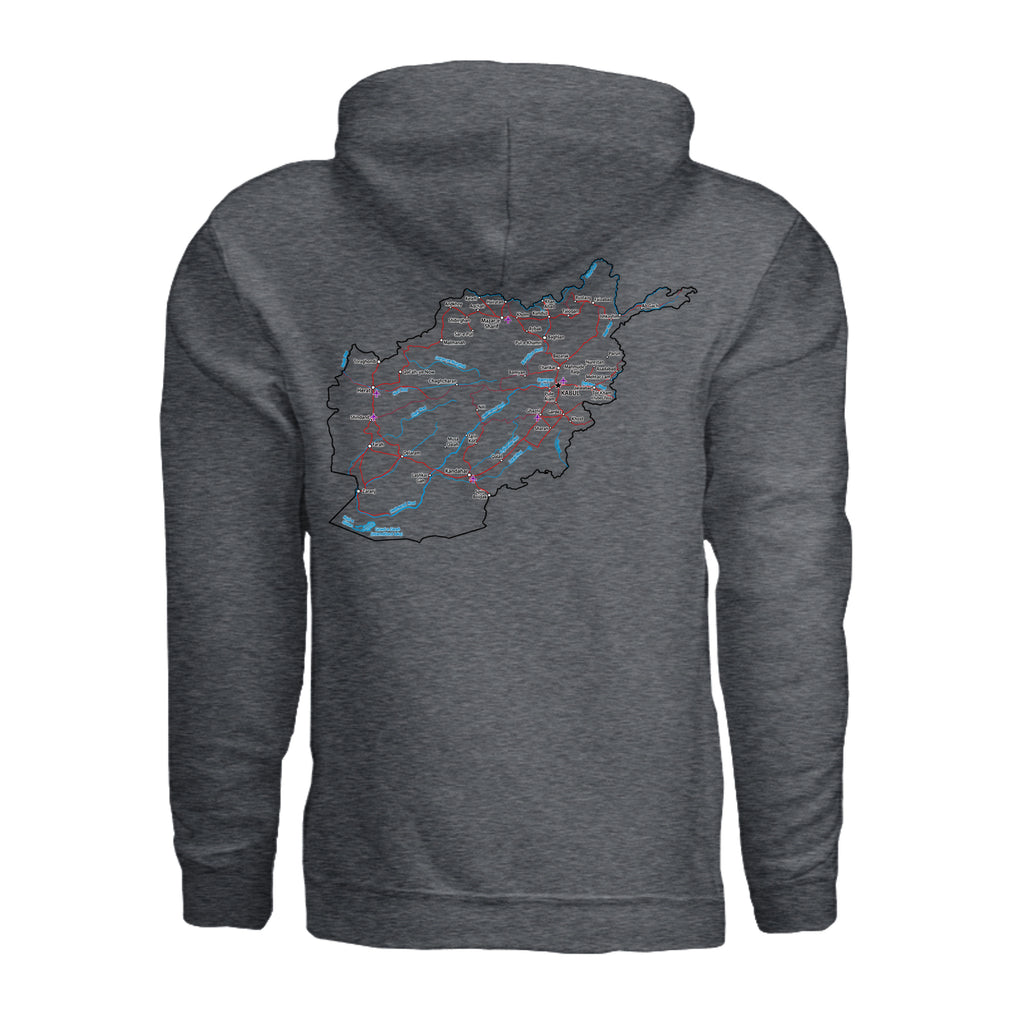 Afghanistan Veteran Detailed Map Hoodie - Dark Heather (Back) | Ironsight Syndicate