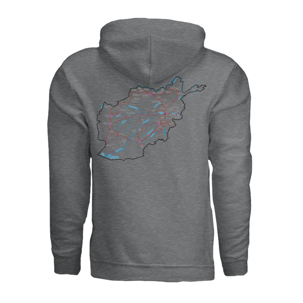 Afghanistan Veteran Detailed Map Hoodie - Fan Charcoal Heather (Back) | Ironsight Syndicate