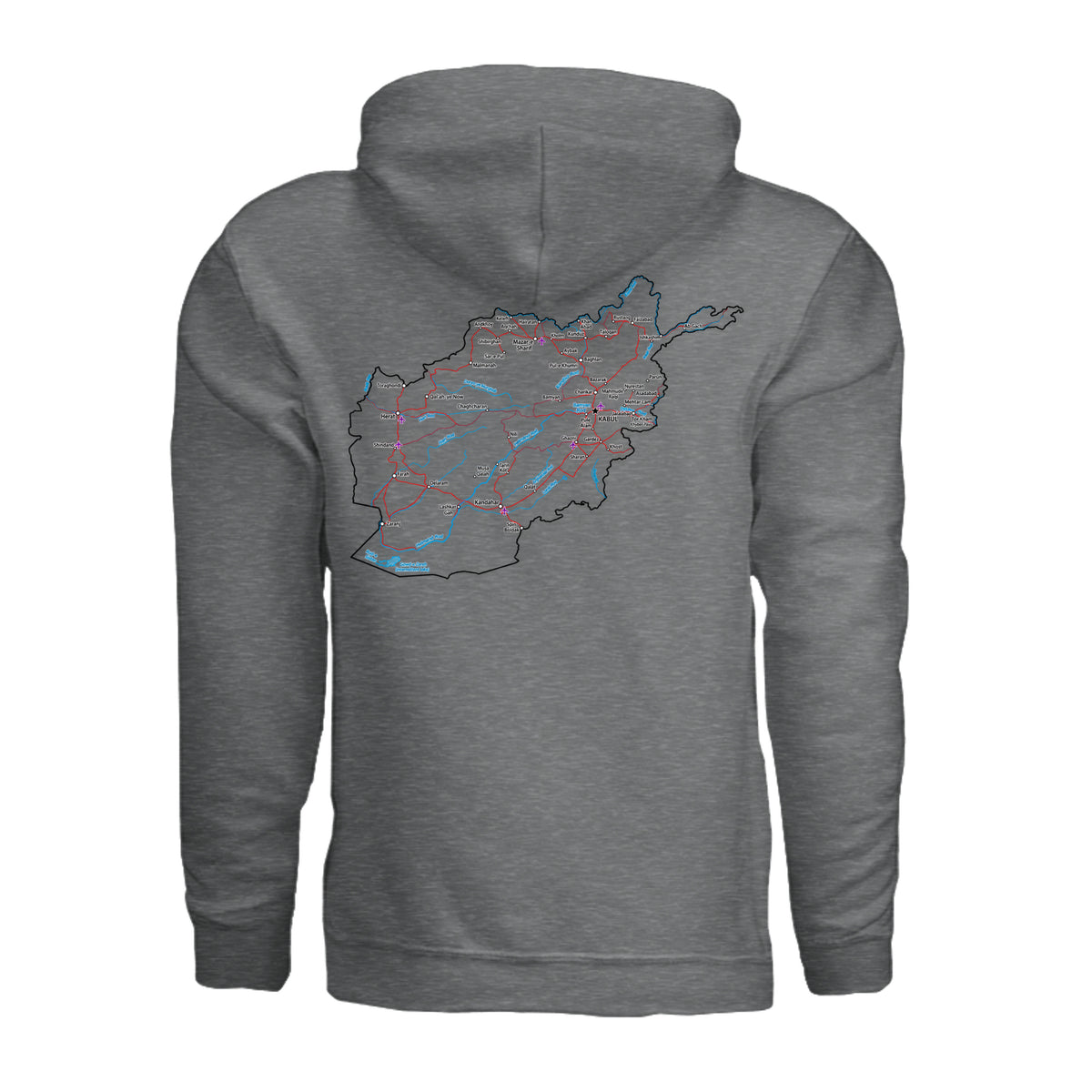 Afghanistan Veteran Detailed Map Hoodie - Fan Charcoal Heather (Back) | Ironsight Syndicate