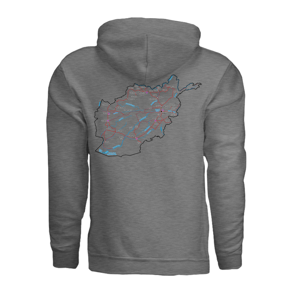 Afghanistan Veteran Detailed Map Hoodie - Graphite Heather (Back) | Ironsight Syndicate