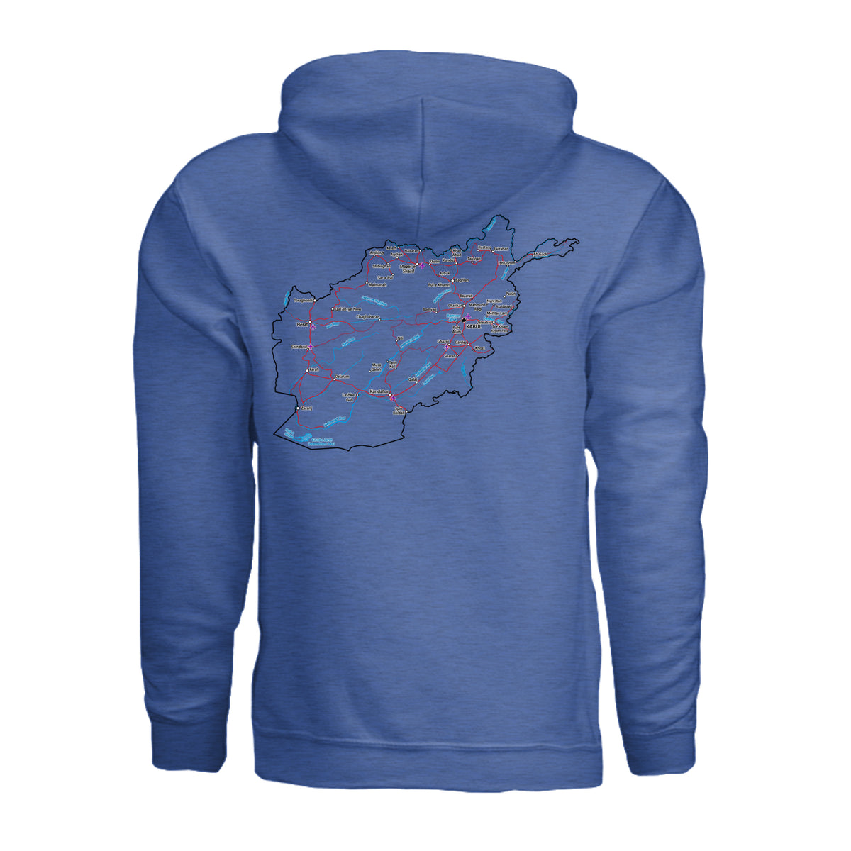 Afghanistan Veteran Detailed Map Hoodie - Heather Deep Royal (Back) | Ironsight Syndicate