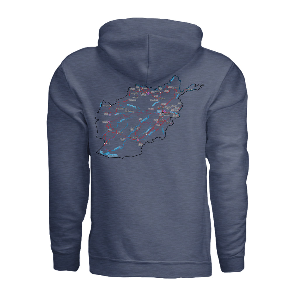 Afghanistan Veteran Detailed Map Hoodie - Heather Sport Dark Navy (Back) | Ironsight Syndicate