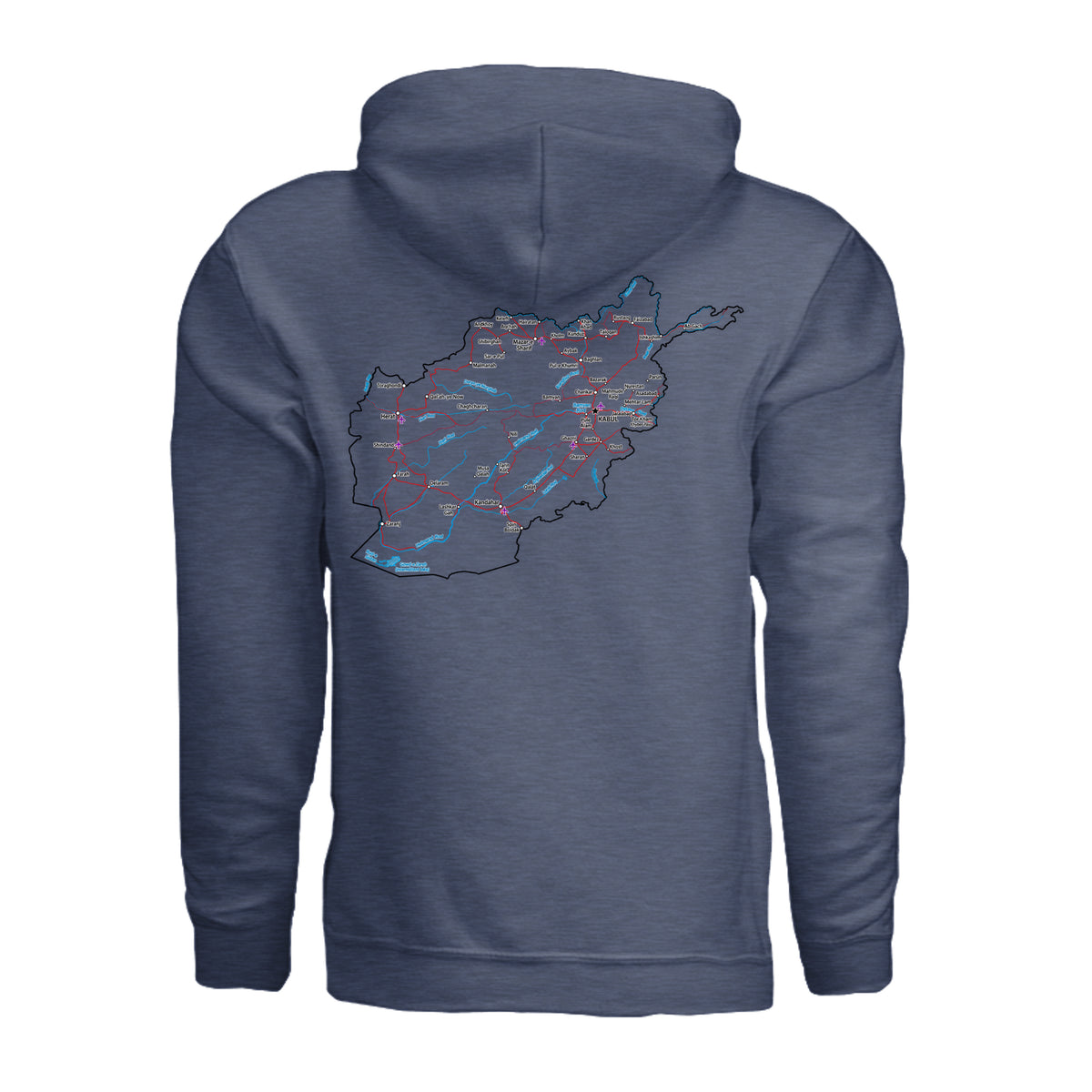 Afghanistan Veteran Detailed Map Hoodie - Heather Sport Dark Navy (Back) | Ironsight Syndicate