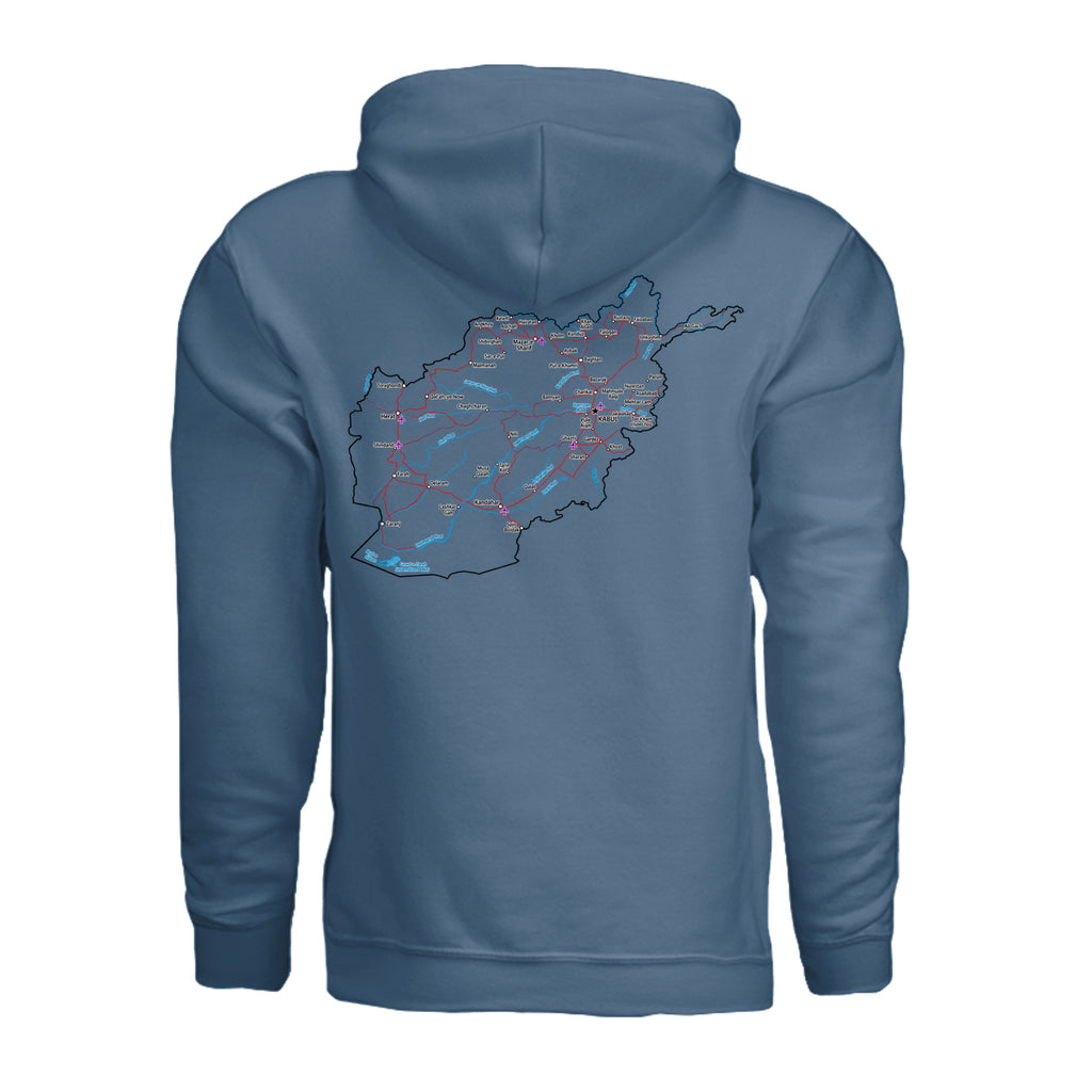 Afghanistan Veteran Detailed Map Hoodie - Indigo Blue (Back) | Ironsight Syndicate