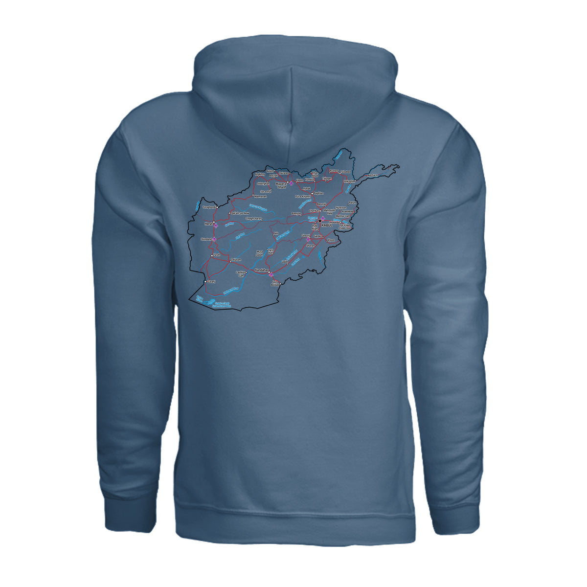 Afghanistan Veteran Detailed Map Hoodie - Indigo Blue (Back) | Ironsight Syndicate