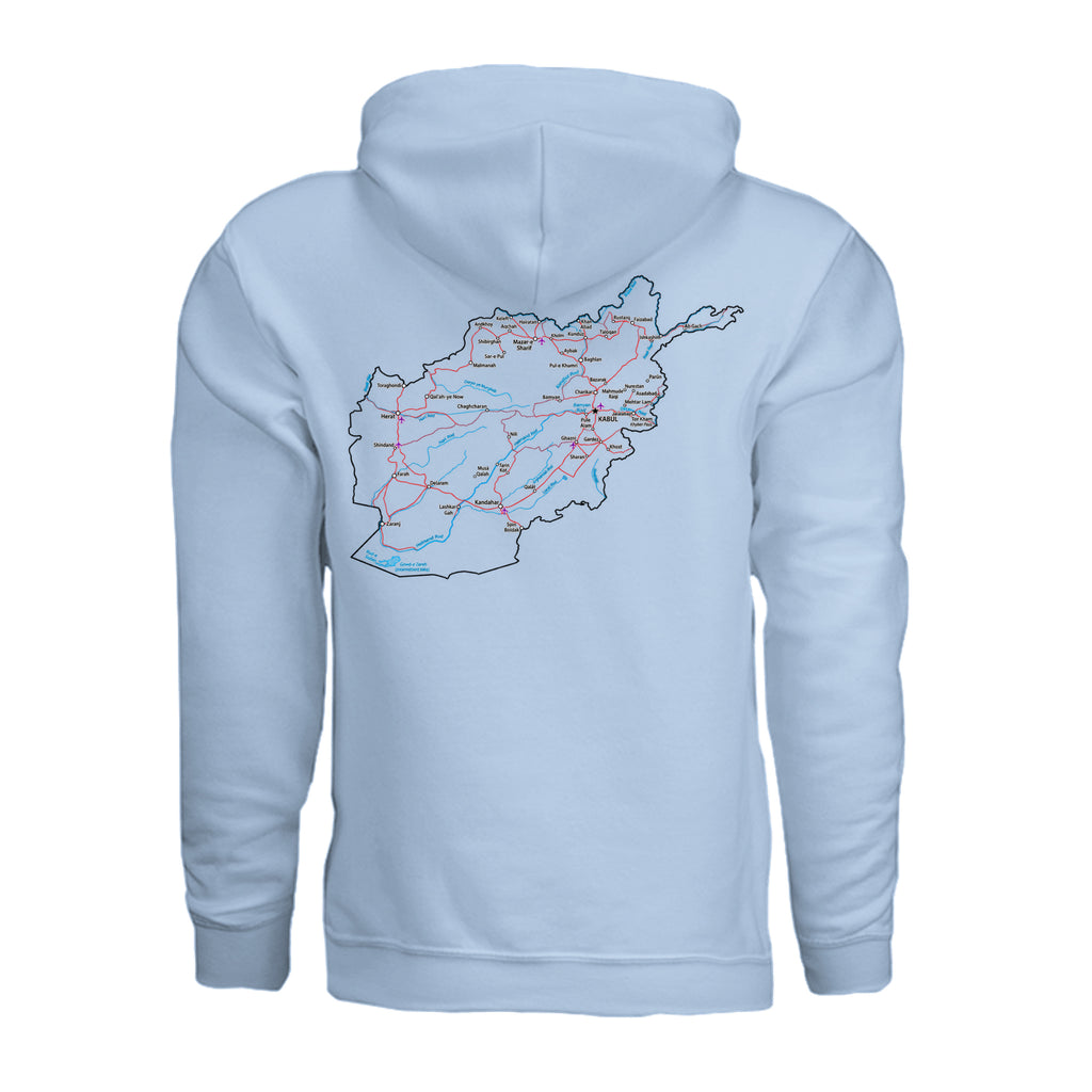 Afghanistan Veteran Detailed Map Hoodie - Light Blue (Back) | Ironsight Syndicate