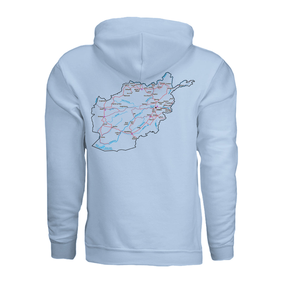 Afghanistan Veteran Detailed Map Hoodie - Light Blue (Back) | Ironsight Syndicate