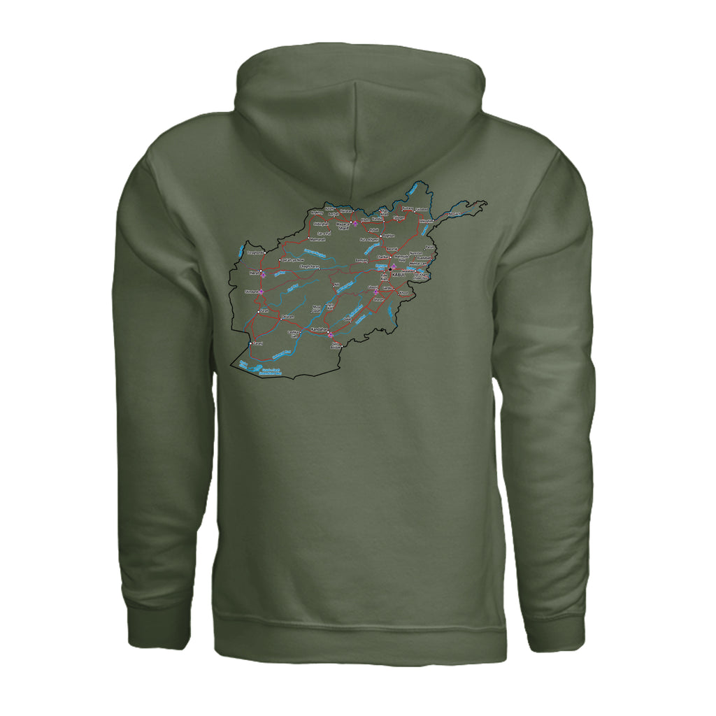 Afghanistan Veteran Detailed Map Hoodie - Military Green (Back) | Ironsight Syndicate